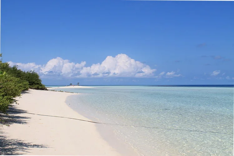 A white sand beach on Asdu Sun Island, the Maldives