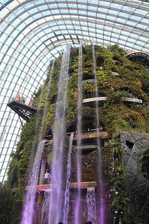 A waterfall in the cloud forest in Gardens by the Bay, Singapore