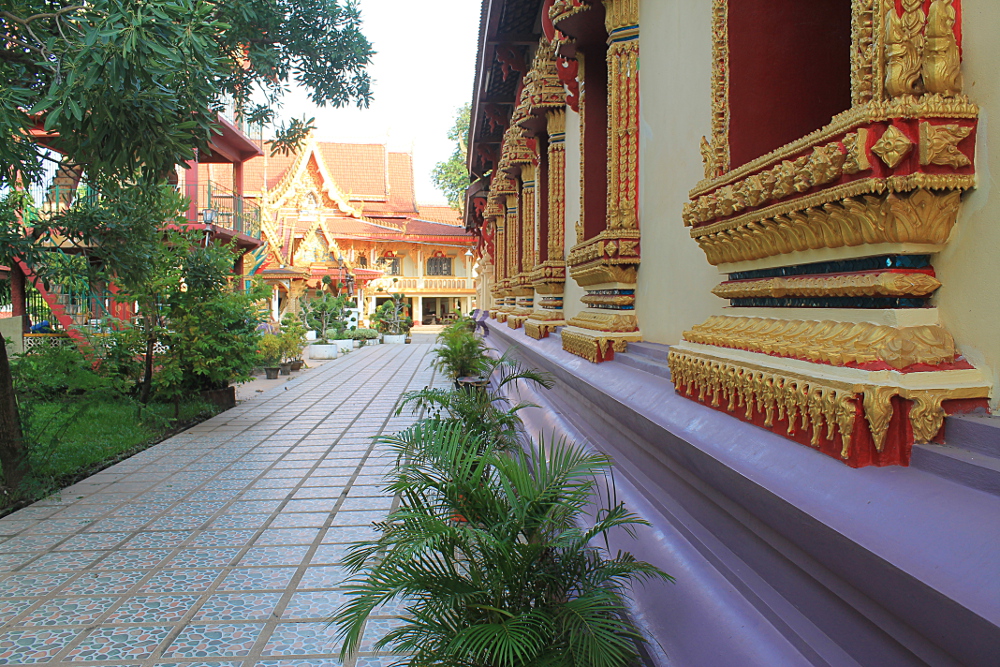 The side of a wat, or temple, in Vientiane, Laos