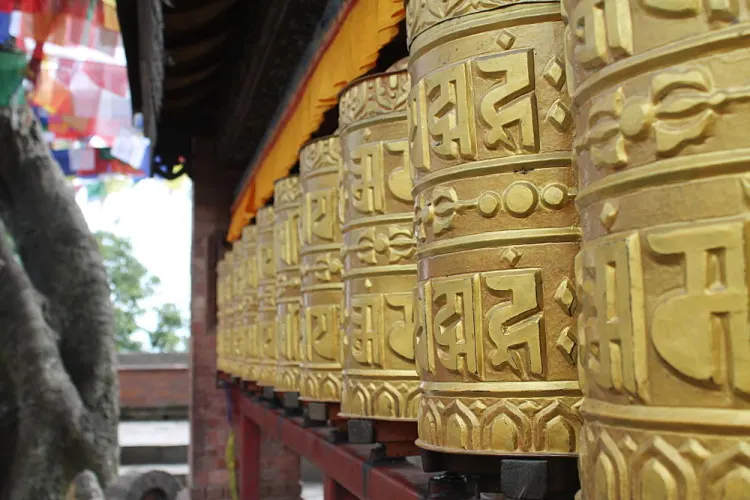 Prayer wheels at the monkey temple in Kathmandu, Nepal