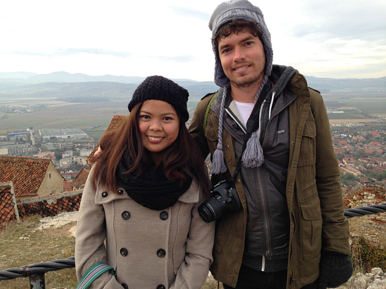 Happy couple in Rasnov during a week in Transylvania