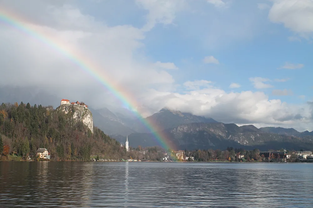 A rainbow over Lake Bled, Slovenia