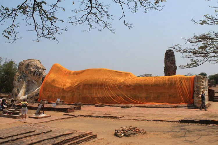 Cycling to the temples in Ayutthaya, Thailand -- Wat Lokayasutharam Reclining Buddha