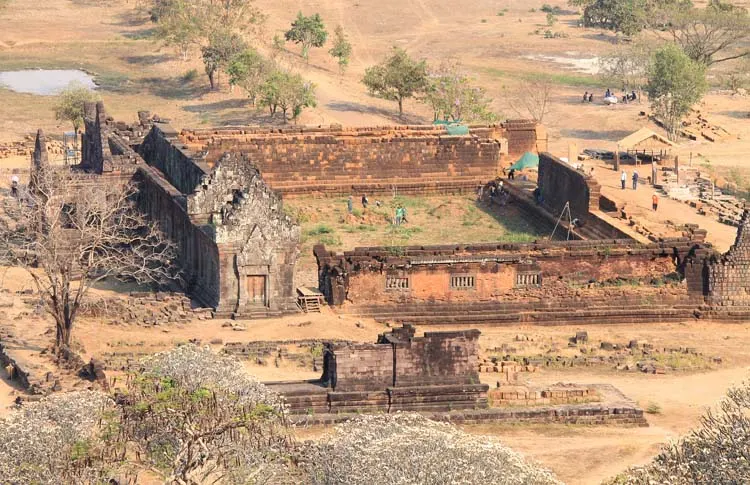 A palace from above at Wat Phu (Vat Phou) -- Khmer ruins in Laos