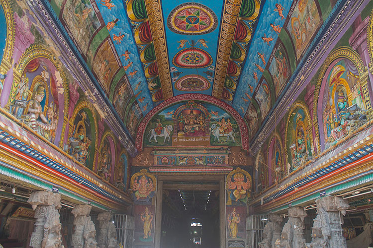 Colourful paintings at Meenakshi Temple, Madurai, India