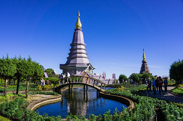 Gardens at the King and Queen Pagodas, Chiang Mai, Thailand